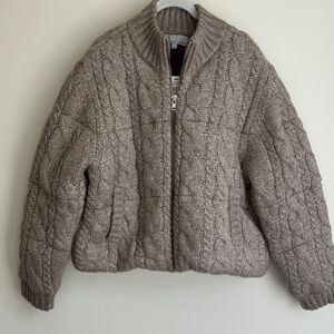 dh NEW YORK Cable Knit Puffer Jacket - Tan